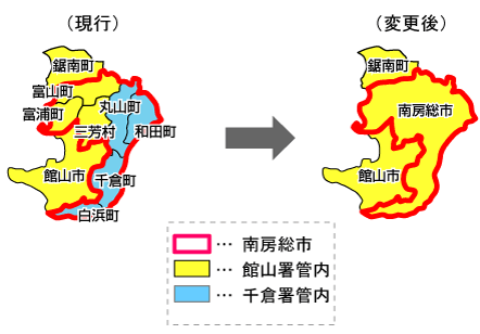 館山署管轄地域の変更前と変更後の図