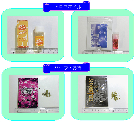 麻薬成分や指定薬物成分が検出された商品例の写真