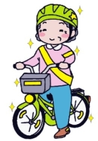 ヘルメットをかぶり自転車に乗る人