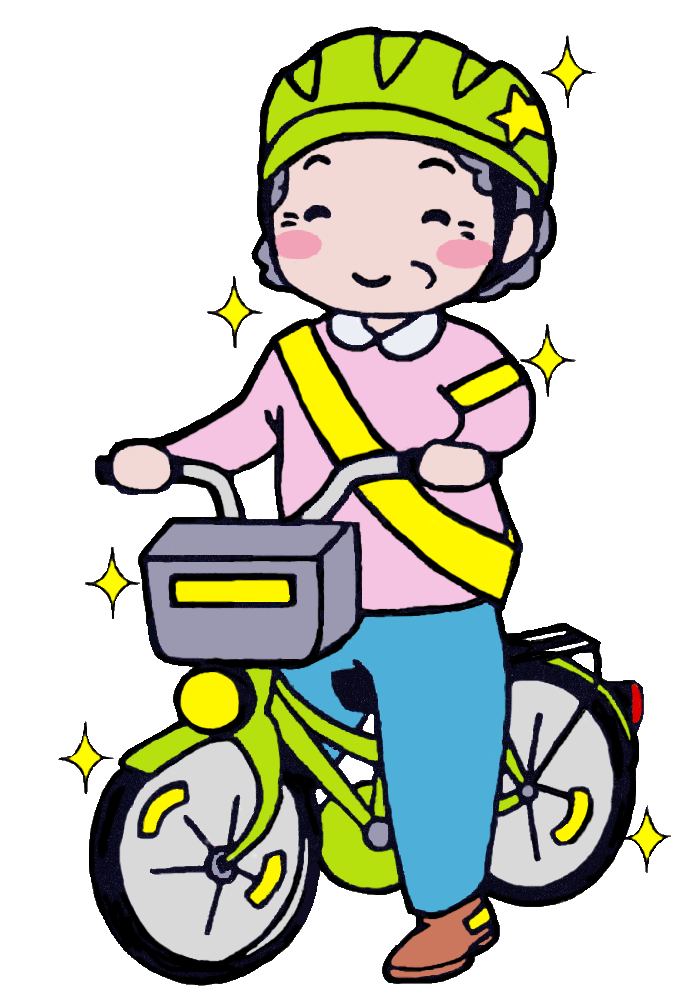 ヘルメットをかぶり自転車に乗る人