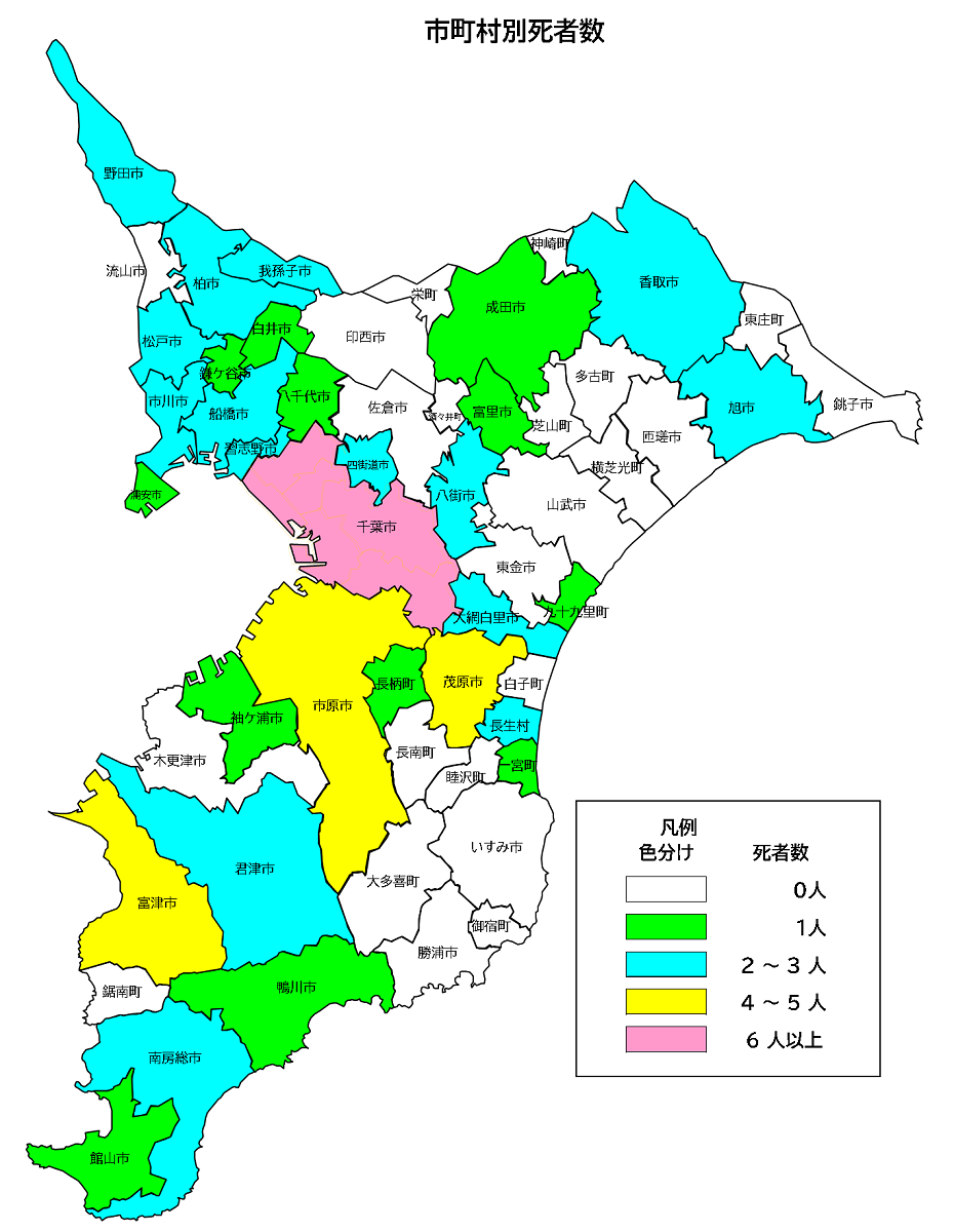 市町村別死者数の地図